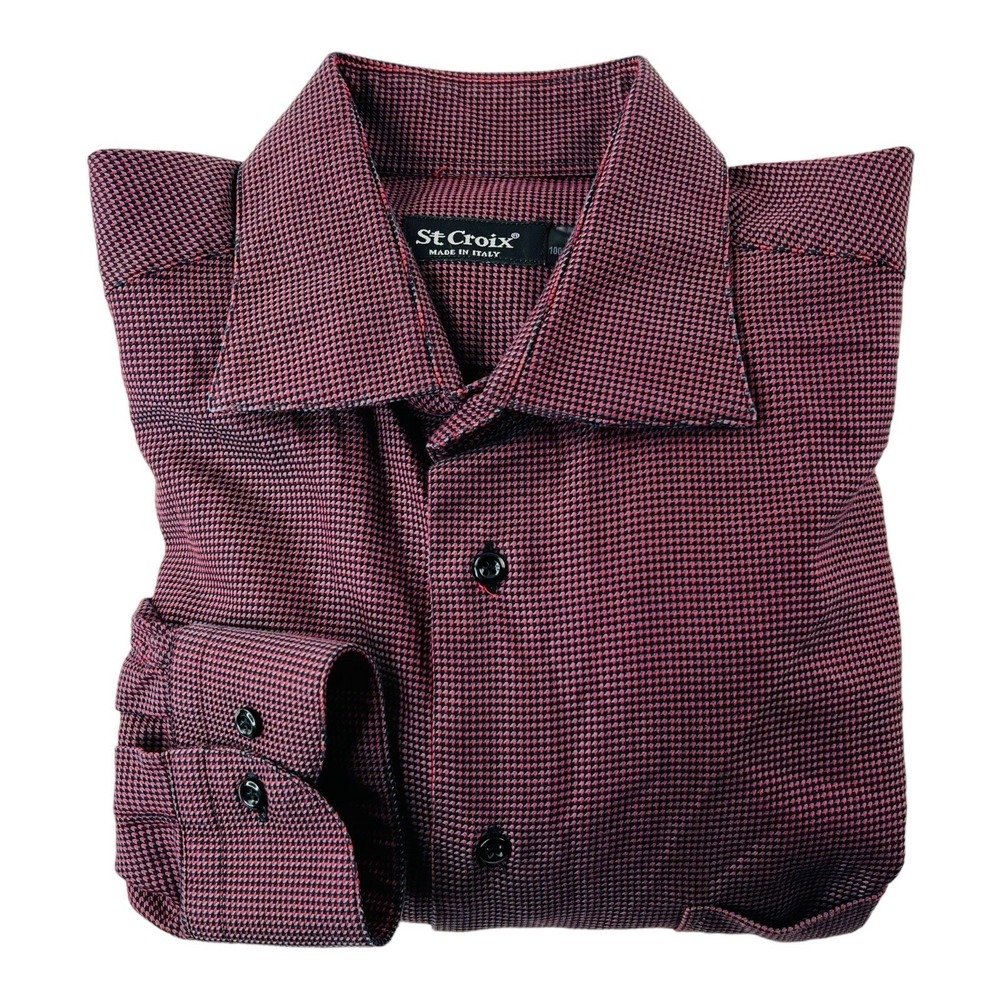 St. Croix Red Black & Gray Houndstooth Long Sleeve Cotton Button Up Size Large L